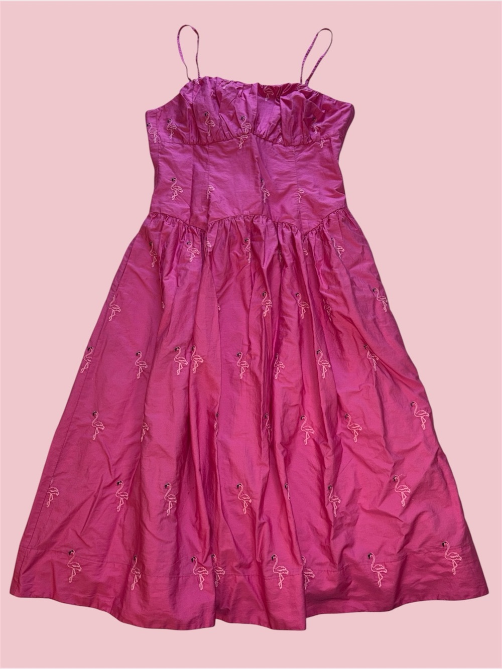 (🎃3 for 12🎃) Free Assembly Pink Midi Sleeveless Dress with Embroidered Flamingos